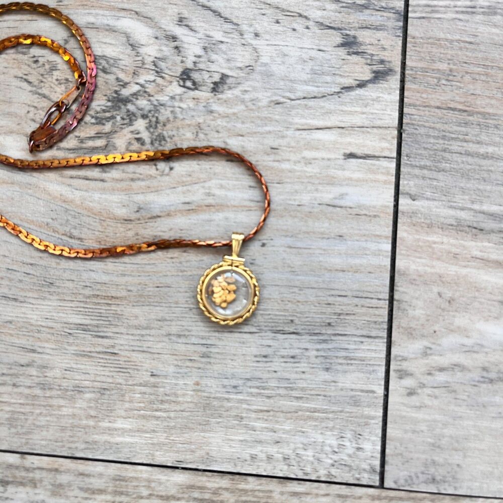Vintage 12KGF Gold Nugget Shaker Pendant 14KGP Chain Real 22K Gold Nuggets - Picture 10 of 10